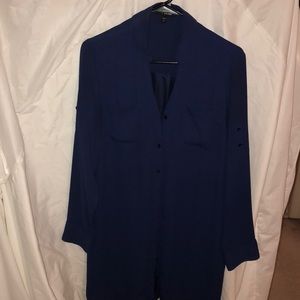 Dark blue button up dress | Express